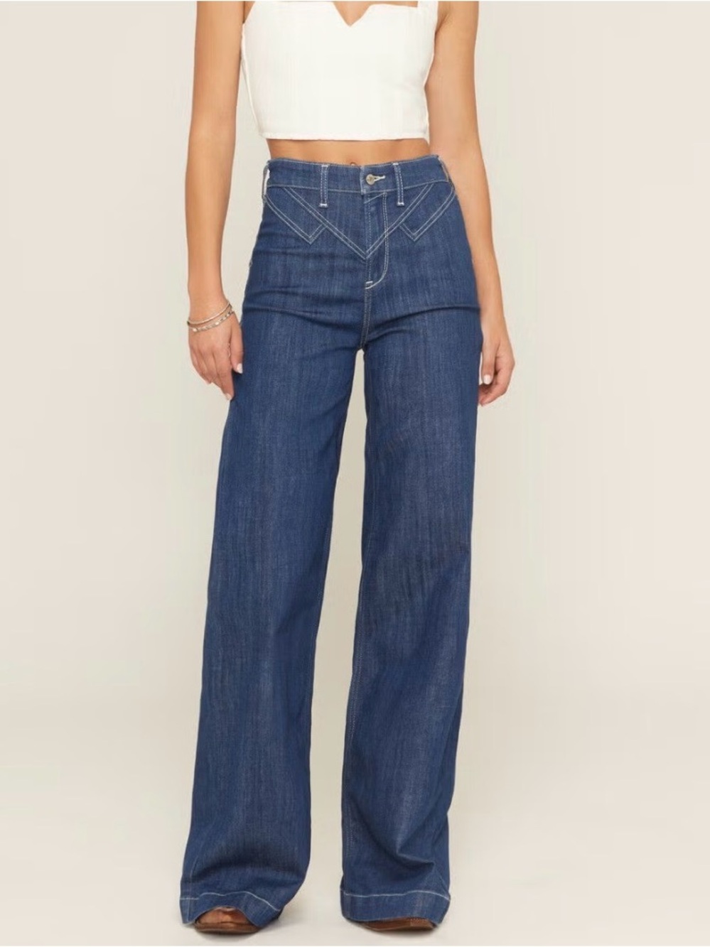 Ariat Dark Wash Ultra High Rise Westie Yoke Wide Leg Stretch Denim Jeans (30R)